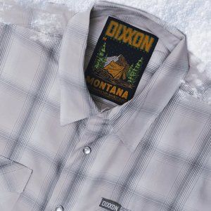 NWT Dixxon Flannel Bamboo Montana Bone White Plaid Pearl Snap Short Sleeve Shirt